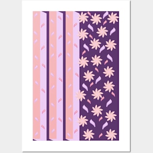 Pattern of stripes and flowers Posters and Art